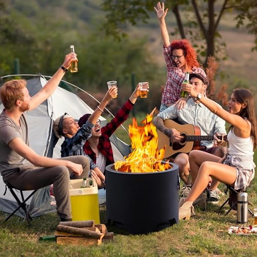 Yaheetech Fire Pit Smokeless Fire Pit Outdoor Firepit Set Portable Wood Burnng Fire Pit for Outside Garden Patio CampingW/Silicone Fire Pit Mat & Fire Poker & Rain Cover & Lid & Log Grate, 16in