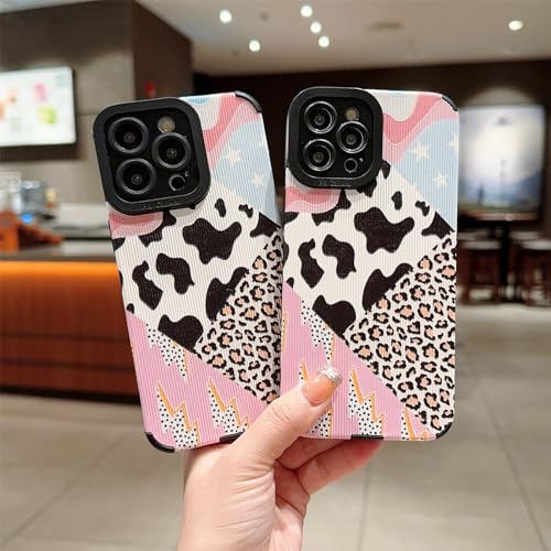 YKCZL Compatible for iPhone 14 Pro Max Phone Case,Cute Leather Leopard and Black Flash Splicing Patter,Soft TPU Full Camera Lens Protective Shock Women Protection Cover for iPhone 14 Pro Max-Black