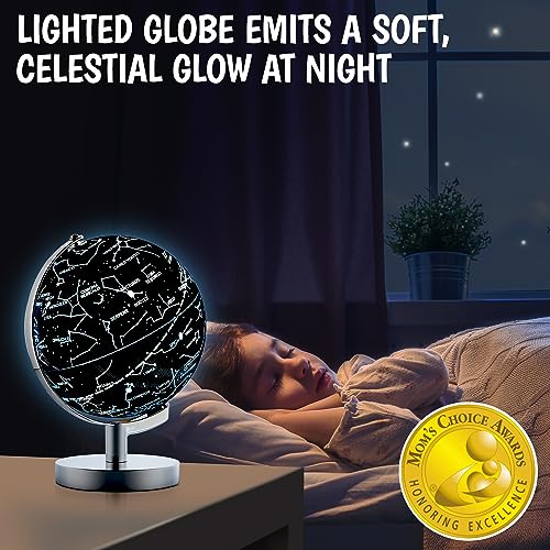USA Toyz Illuminated Globe for Kids Learning- Globes of the World with Stand 3-in-1 STEM Kids Globe, Constellation Night Light Desk World Globe Lamp Built-in LED Light, Non-Tip Metal Base, 9.75” Tall