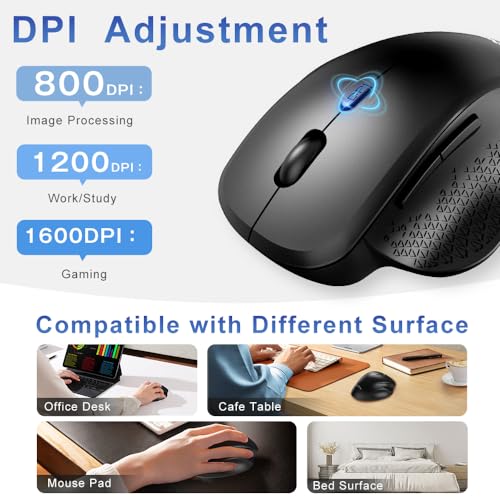 Anycool Wireless Mouse, 2.4GHz Bluetooth Mouse for Laptop, Ergonomic Computer Mouse with USB Receiver, Rechargeable Portable PC Mouse Wireless for Windows Mac PC Notebook (Black)