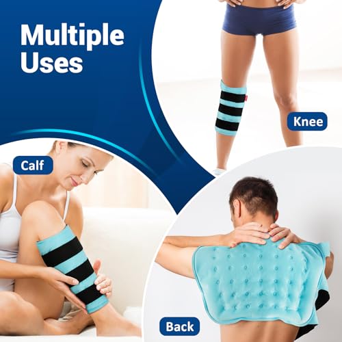 Comfytemp Extra Large Ice Packs for Injuries Reusable Gel 2 Pack, XL Calf Shin Splint Knee Leg Ice Pack Full Wrap, FSA HSA Eligible, Physical Therapy Hot Cold Compression Sleeve for Swelling Arthritis