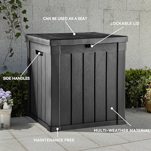 YITAHOME 31 Gallon Resin Deck Box Outdoor Storage Box and Waterproof Package Delivery Box with Lockable Lid for Patio Furniture, GardenTools, Pool Supplies, Black