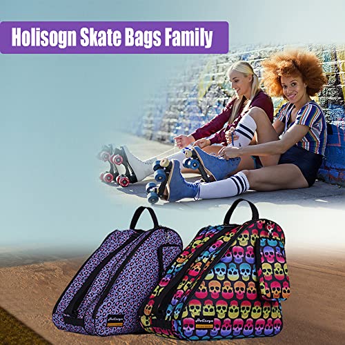 Holisogn Ice, Inline and Roller Skate Bag, Premium and Fashion Bags for child, kids, teenager, adult (Leopard Violet HLS012)