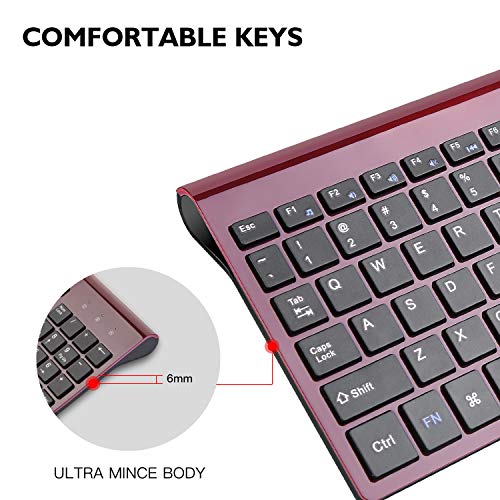 cimetech EasyTyping KF10 Wireless Keyboard and Mouse Combo, [Silent Scissor Switch Keys][Labor-Saving Keys] Ultra Slim Wireless Computer Keyboard and Mouse, Easy Setup for PC/Laptop/Windows - Wine Red