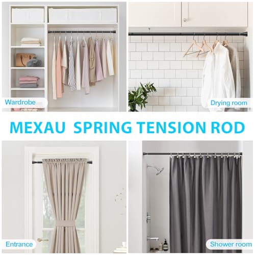 MEXAU 1 Pack Black Shower Curtain Rod 16 To 26 Inch Tension Shower Rod For Bathroom 7/8" Adjustable Spring Curtain Rod No Drilling Spring Rod Black Tension Curtain Rods for Windows Doorway Closet