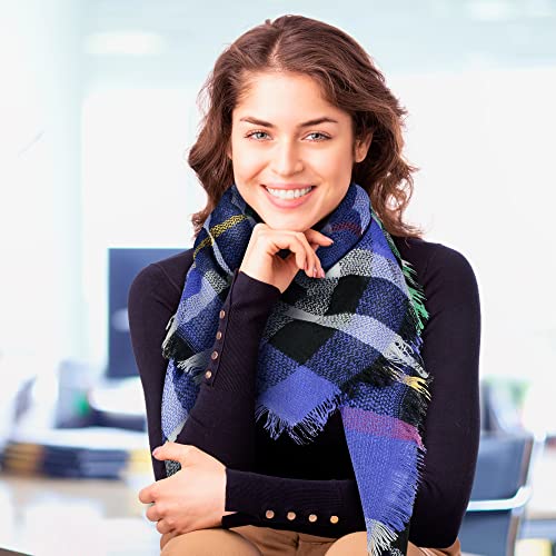 Plaid Blanket Scarf Winter Warm Fall Scarfs for Women, Lightweight Woven Soft Oversized Stylish Tartan Scarves Shawl Wraps for Women (White Gray Berry Plaid)
