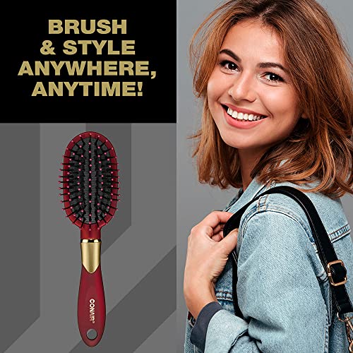 Conair Velvet Touch hairbrush - Travel Hair brush- Detangling hair brush - Ideal for all hair types - Oval Cushion - Soft Touch Handle - Colors at random - 1 Count