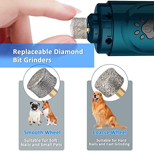 Dog Nail Grinder, Dog Nail Trimmers and Clippers Kit, Super Quiet Electric Pet Nail Grinder, Rechargeable, for Small Large Dogs & Cats Toenail & Claw Grooming,3 Speeds, 2 Grinding Wheels (A-Dark Blue)
