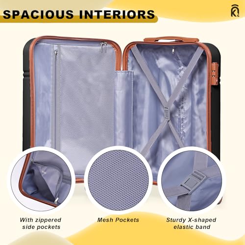 Krute Luggage Set 5 Piece Suitcase Set Carry-On Luggage, PC ABS TSA Lock Hard shell Lightweight Checked Luggage Set with Spinner Wheels for Family Travel (BlackBrown)