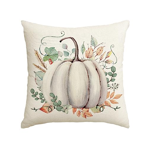 AVOIN colorlife Fall Pumpkin Eucalyptus Leaves Throw Pillow Cover 12x20 Inch, Seasonal Autumn Thanksgiving Harvest Decoration for Home Sofa Couch