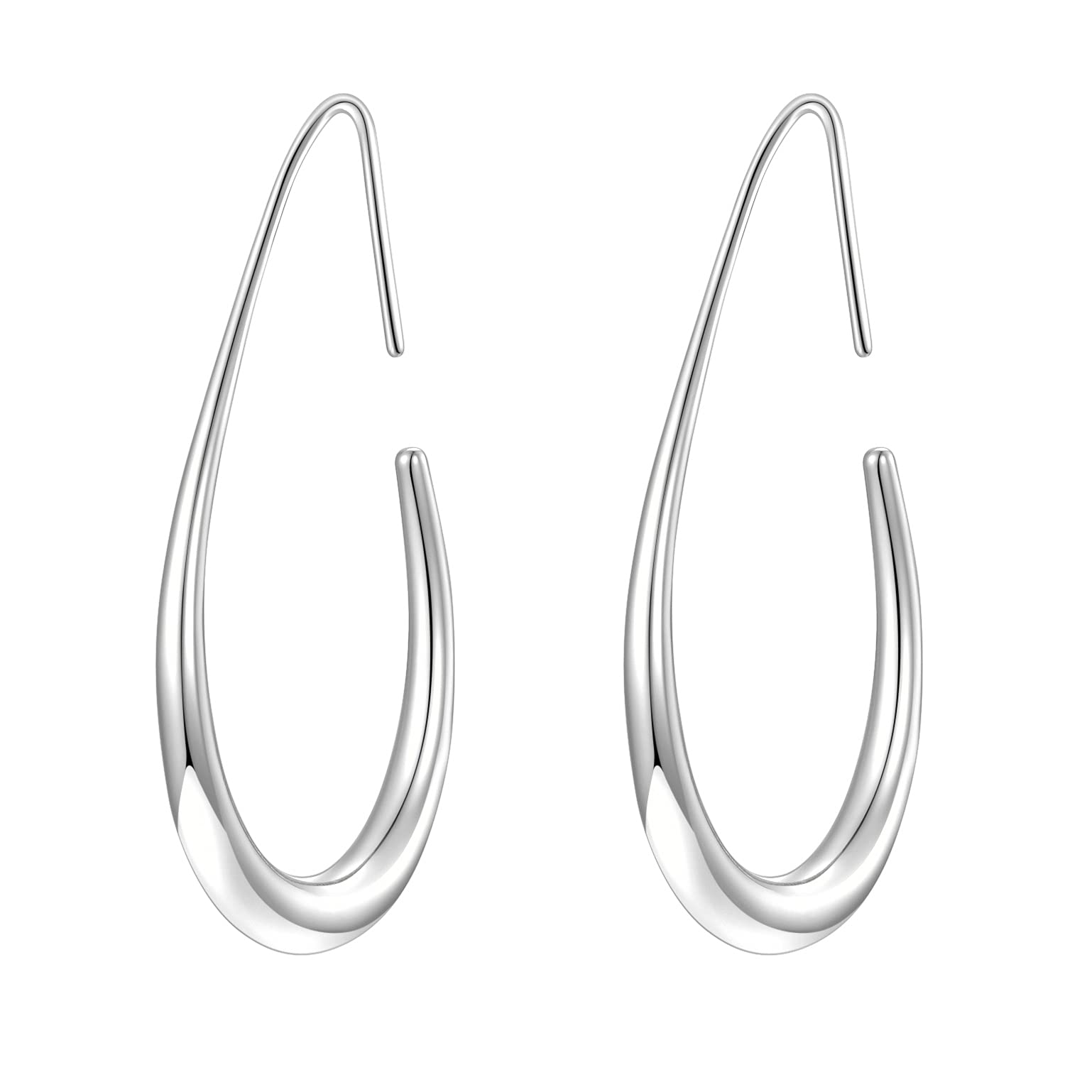 Lightweight Teardrop Hoop Earrings for Women - 14k Gold/White Gold Plated Large Oval Pull Through Hoop Earrings High Polished Statement Jewelry Gift for Women Teen Girls