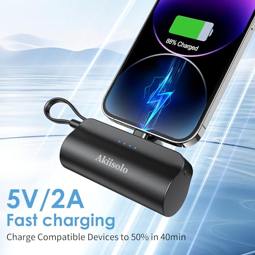 Portable Charger for iPhone With Dual Infterface, Real 5000mAh Mini Power Bank Fast Charging, Phone Charger Battery Pack Compatible with iPhone 15/14/14 Pro Max/14 Plus/13/12/11/X/8/7/6, More (Black)