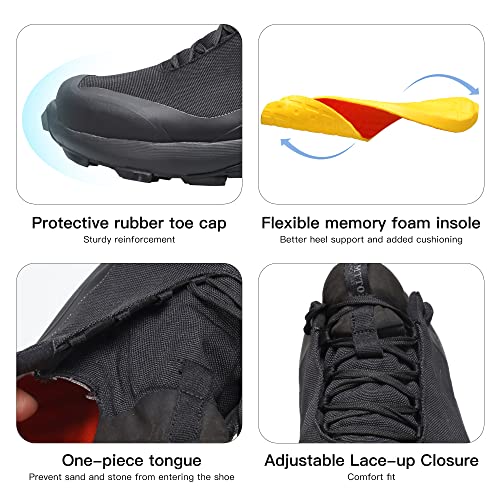 HUMTTO Men's All-Terrain Waterproof Hiking Shoes Lightweight Breathable Trekking Trails Shoes Anti Slip Outdoor Shoes 13 Light Grey