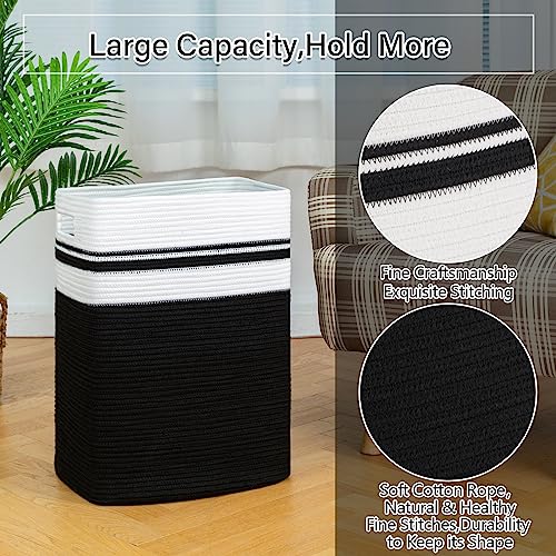 OIAHOMY 91L Laundry Hamper, XXXLarge Laundry Basket, Collapsible Cotton Rope Basket,Woven Storage Basket for Blankets,Clothes,Pillows-16x15x24-Black&white