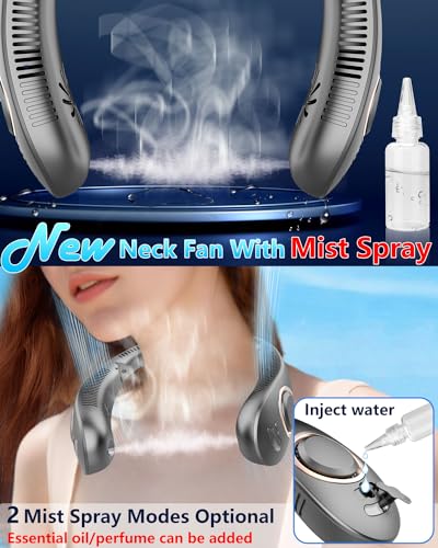 Neck Fan with Mist,Portable Neck Fans that Blow Cold Air,Foldable Water Cooler Fan Sprayer with Bottle,Leafless Battery Powered Neck Fan Rechargeable,Best Necklace Fan for Hot Flashes Summer Apricot