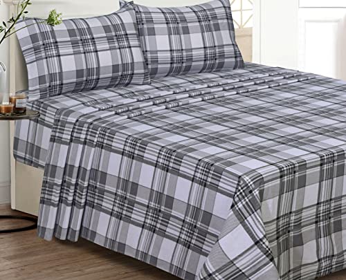 RUVANTI Flannel Sheets Twin XL Size - 100% Cotton Double Brushed Twin XL Sheet Sets, Deep Pockets 16 Inches, All Seasons Breathable & Extra Soft Bed Sheets, Warm & Cozy, 3 Piece, Grey Lining