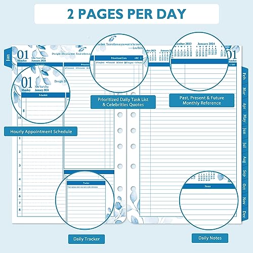 Planner Refills 2024-2025 – Jul. 2024 - Jun. 2025, Two Pages Per Day Daily ＆ Monthly Planner, 8.38" x 5.51", Ring-Bound Day Planner with Tabs