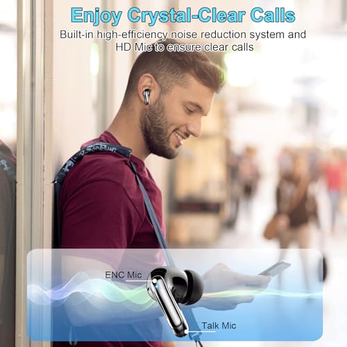 Wireless Earbuds Bluetooth 5.3 Headphones 48H Stereo Earphones in Ear with 4 ENC Mic Clear Calls, Noise Cancelling Ear Buds with LED Display Charging Case, IP7 Waterproof Sport Headset for Android iOS