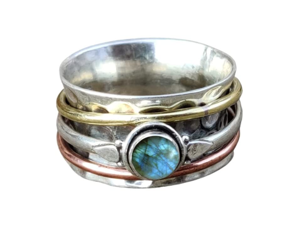 Labradorite Gemstone Spinner ring for women, Spinning ring, Silver meditation ring, Anxiety ring, Handmade Statement ring, Spinner band Silver ring