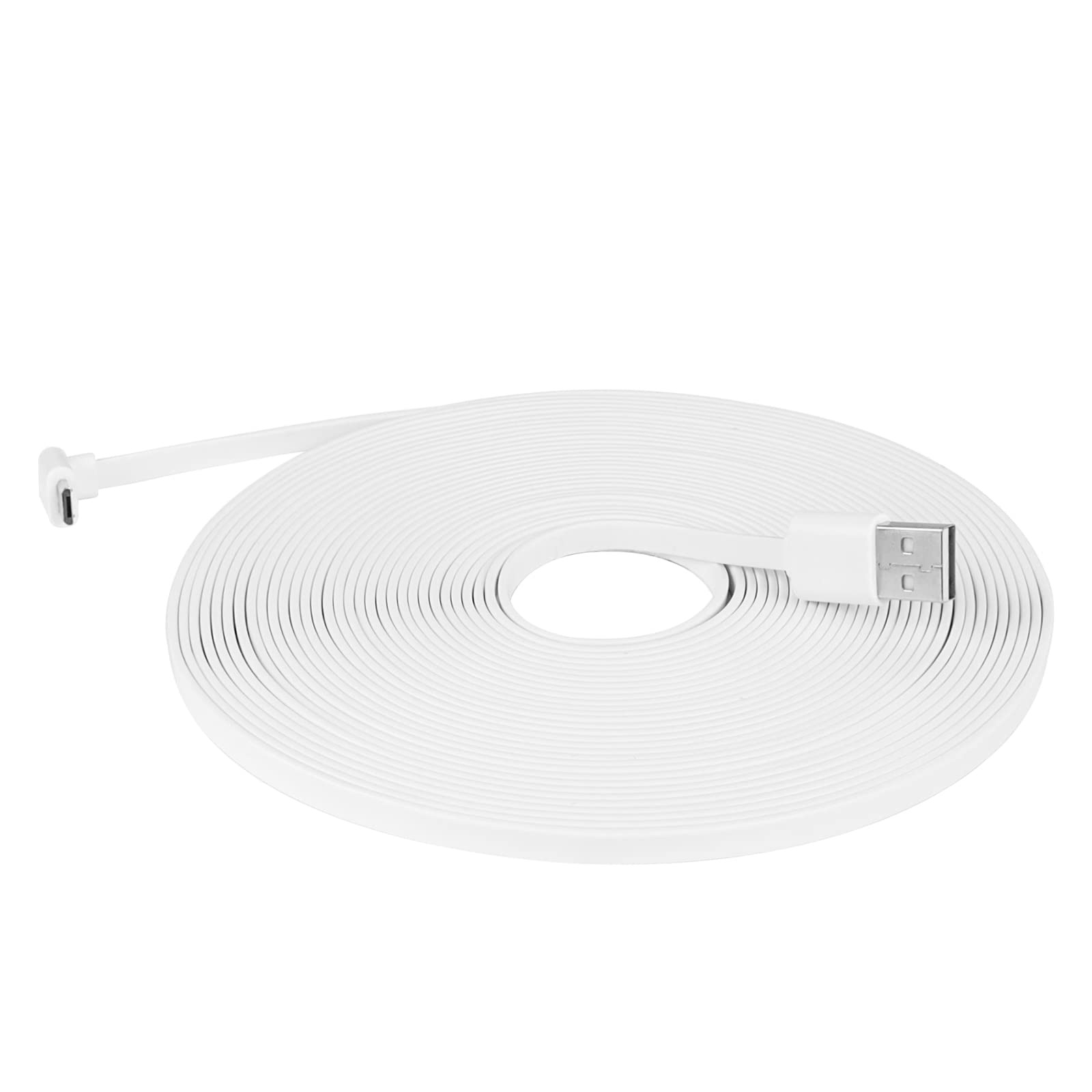 Holicfun 30ft Extension Power Cable for Wyze Cam Pan v3, 90-degree L-Shape Micro USB Connector, Flat Cord, White