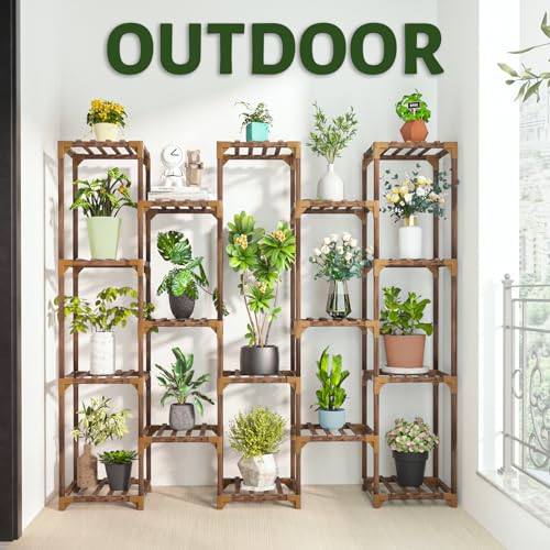Uneedem Plant Stand Indoor Outdoor, Tall Plant Shelf for Multiple Plants, 17 Tiers Large Plant Rack Wood Plant Holder Plant Shelves for Room Corner Balcony Garden Patio