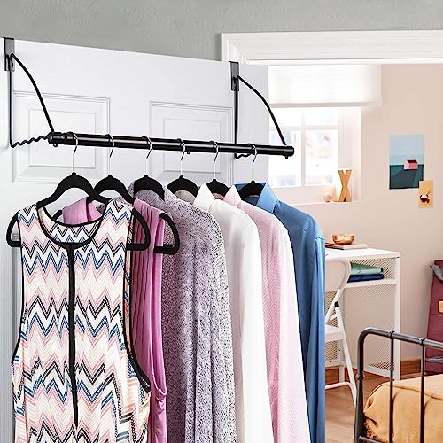 HOLDN’ STORAGE Over The Door Hanger - Door Rack Hangers for Clothes - Bathroom Over Door Hanger for Hanging Clothes & Towels - Over The Door Clothes Drying Rack, Black