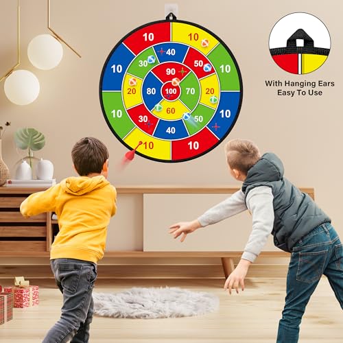 29" Large Dart Board for Kids, Kids Double-Sided Dart Board with Sticky Balls and Darts, Indoor/Outdoor Sport Fun Party Play Game Toys, Gifts for 3 4 5 6 7 8 9 10 11 12 Year Old Boys Girls