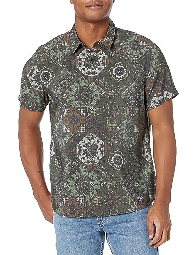 GUESS Men's Short Sleeve Eco Sandwash Shirt, Free Spirit Shashiko Green