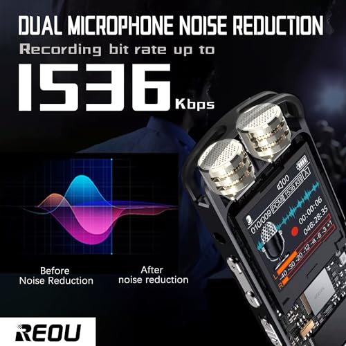 136GB Digital Voice Recorder with Playback for Lectures Meetings - REOU 9868 Hours Sound Audio Recorder Dictaphone Recording Device with Microphone, Voice Activated, Level Control, USB-C,Password