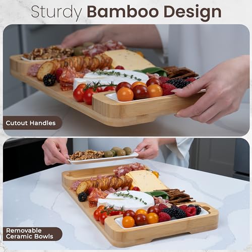 Bambüsi Charcuterie Board Gift Set - Cheese Board & Serving Tray - Large Bamboo Charcuterie Boards - Unique Housewarming Gifts New Home, Wedding Gifts for Women