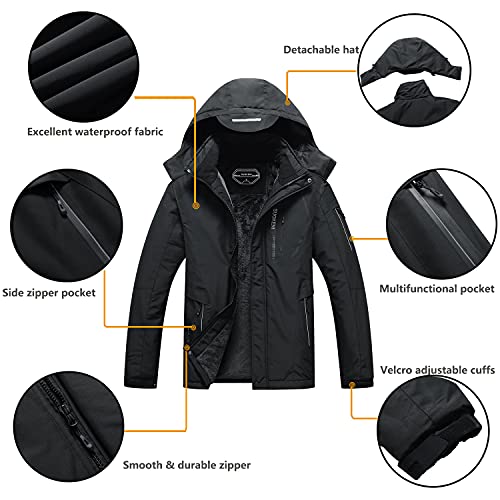 SUOKENI Men's Waterproof Ski Jacket Warm Winter Snow Coat Hooded Raincoat Large