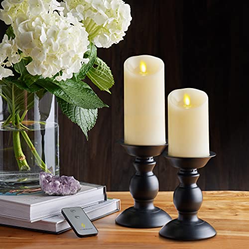 Luminara Moving Flame Pillar Flameless LED Candle, Scalloped Edge, Real Wax, Unscented - Ivory