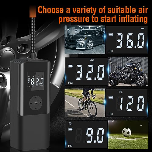 AOKBON Mini Portable Air Compressor 150 PSI Rechargeable Electric Air Pump DC12V Tire Inflator with Digital Display LED Light USB Charging for Car Motorcycle Ball Outdoor