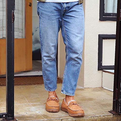 VLLy Mens Slippers Moccasins for Men Plush Lined Cozy House Bedroom Slippers Comfortable Slip on Flat Shoes with Memory Foam for Indoor Outdoor Use Black Size 8 US