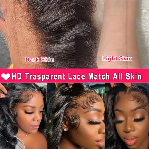 ALSZIQIHR 18 Inch Lace Front Wigs Human Hair Body Wave 13x6 HD Lace Frontal Wig Pre Plucked Bleached Knots With Baby Hair 180 Density Brazilian Human Hair Wigs for Black Women