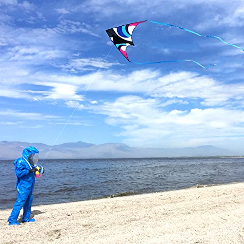 Kaiciuss Delta Kite for Kids & Adults Easy to Fly Large, Sing Line for Beginners, Easy Flying Kite for Boys & Girls with 4 Ribbon and 300 ft String Handle