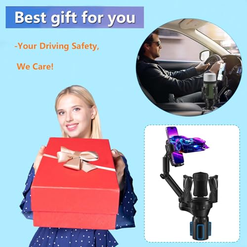 Easkkty Cup Holder Phone Mount with Expandable Holder and Base, Upgraded Universal Cellphone Cradle Car Cupholder (Adjustable) with Long Bracket Fit iPhone All Smartphone (Silver- Phone Holder)