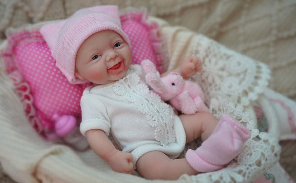 7 Inch Mini Silicone Baby, Reborn Baby Dolls Silicone Full Body Girl Grace, Realistic Newborn Baby Doll Real Life Miniature Baby Doll with Feeding Accessories（Extra complimentary head flower）