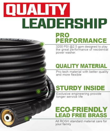 YAMATIC Kink Resistant Pressure Washer Hose 25FT 1/4" M22 Brass Fitting Power Washer Hose Replacement for Ryobi, Troy Bilt, Greenworks, CRAFTSMAN Most Brand Power Washer, 3200 PSI