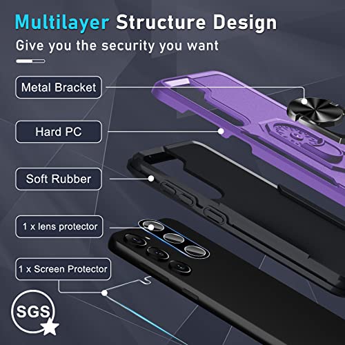 Janmitta Compatible with Galaxy A54 5G Case,with 1 Pack Screen Protector+1 Pack Camera Lens Protector,Shockproof Full Body Phone Cover,Built in Finger Ring Holder Kickstand,2023 Lavender