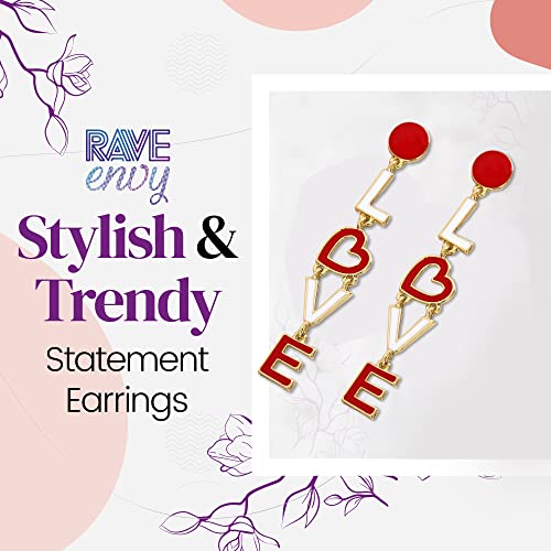 Rave Envy Heart Earrings for Women Trendy - Silver Heart Dangle Earrings with Diamond Like Look - Fashionable Statement Earrings for Womens - Perfect Heart Jewelry as Valentines, Birthday