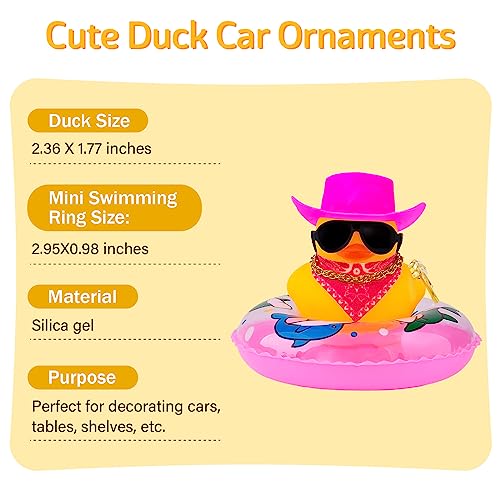 wonuu Car Rubber Duck Decoration, West Cowboy Duck Car Dashboard Decoration Accessories with Mini Swim Ring Cowboy Hat Scarf and Sunglasses, B_black hat vertical scarf red ring