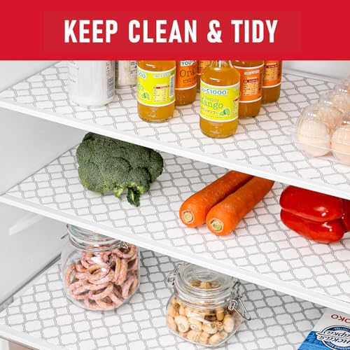 Cooyes Non Slip Refrigerator Liners, 2 in 1 Absorbent Fridge Liners and Fresh Mats Machine Washable, Refrigerator Shelf Liner for Glass Shelves Kitchen Cabinet Drawer Liners, 6 Pack, 12" × 24 "