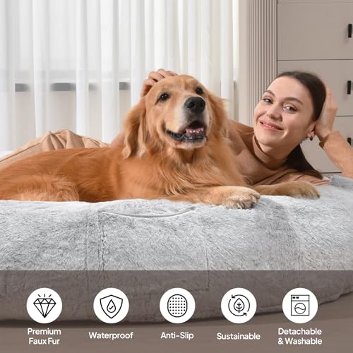 Human Dog Bed for People Large - Bean Bag Adult Size Giant Extra Sized for Kid Waterproof and Washable Anti-Slip Grey 74"" x50 x12 (Grey White)