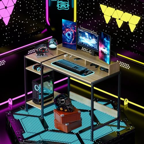 MINOSYS Computer Desk - 32 Inch Home Office Desk with Storage, Gaming Desk with Monitor Stand, Modern Simple Study Table, Adjustable Storage Space, Black