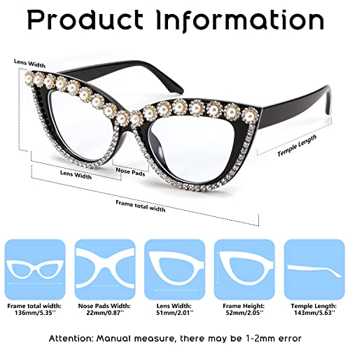 FEISEDY Diamond Glasses Blue Light Blocking Cat Eye Rhinestone Women Oversized Anti Eyestrain Computer Glasses Frame B2358