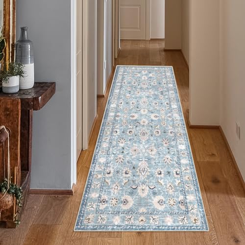 moonysweet Blue Area Rug 2' ×6' Hallway Runner Rug Washable Boho Non-Slip Soft Oriental Vintage Carpet Kitchen, Entryway Bedroom Corridors Indoor