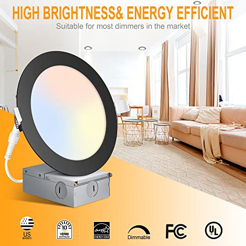 Wosen 12Pack 6 Inch 5CCT Ultra-Thin LED Recessed Ceiling Light with Junction Box, 15W 1200lm Canless Wafer Downlight ETL Energy