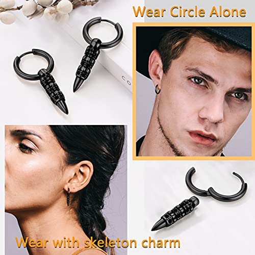 Cool Black Skull Earrings for Men Women Edgy Gothic Jewelry Goth Dangle Emo Earrings