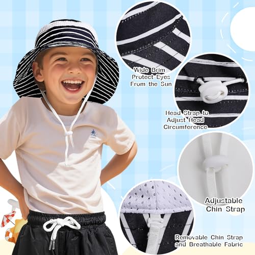 Boys Swim Trunks with Sun Hat Compression Liner Swim Shorts Quick Dry Beach Short Breathable Bucket Hat Set for 3-14 Years